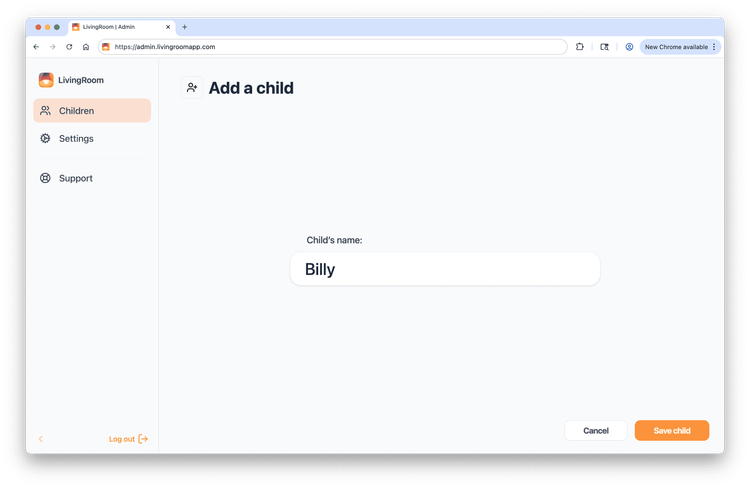 Enter your child's name, and click 'save'
