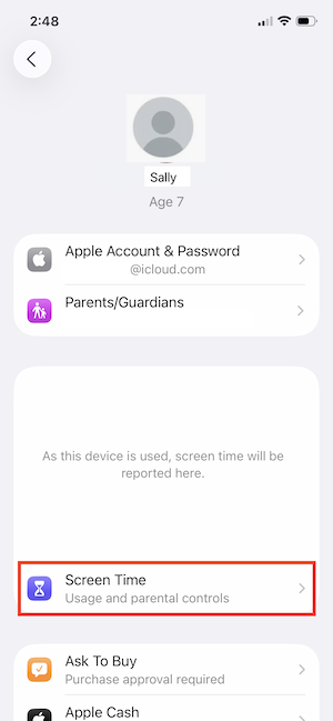 Change your child's screen time settings