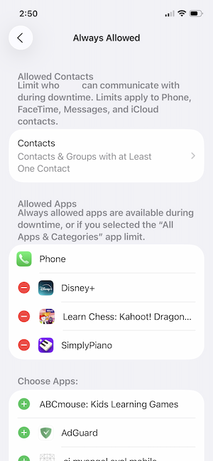 Customize Always Allowed apps